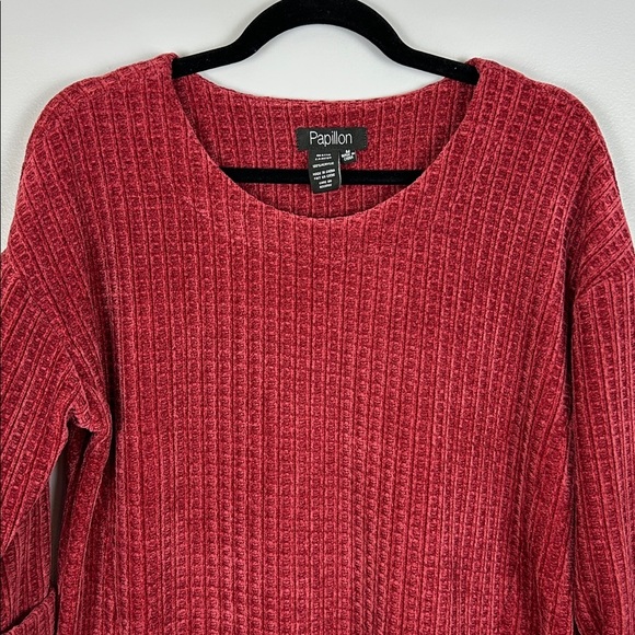 Papillon Academia Textured Knit 3/4 Sleeve Sweater Dress Medium Red Pockets - Picture 4 of 15